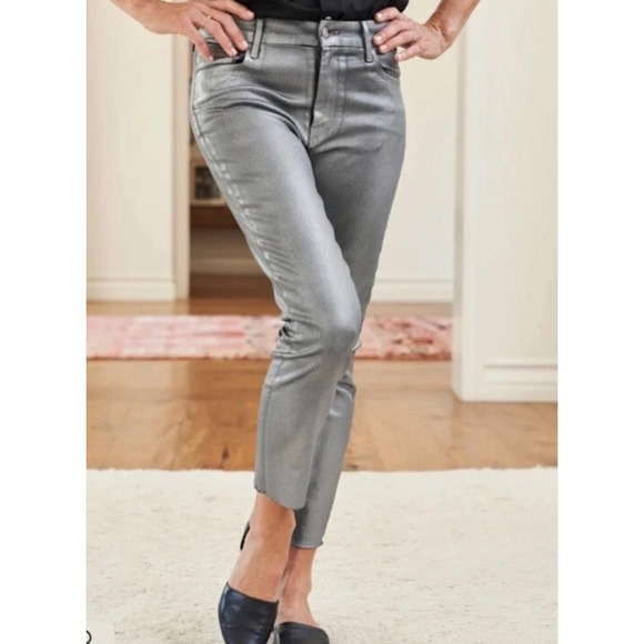 Frank & Eileen Sligo Coated Metallic Silver Jeans Womens 29 Skinny Cropped USA